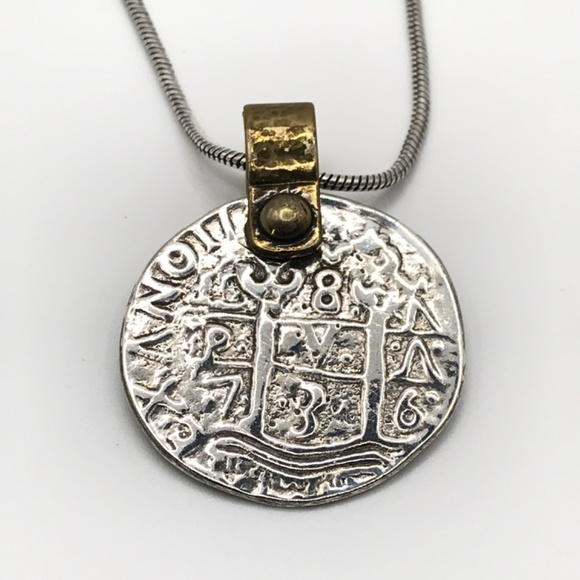 Brighton Pendant Necklace Faux Spanish Treasure Coin Silver Plate Red Crystal - Picture 5 of 9